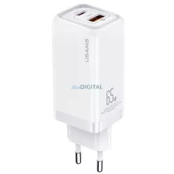   USAMS Hálózati töltő 1xUSB-C+1xUSB T47 65 W (csak a fej) PD gyors töltő Super Si fehér CC153TC02  (US-CC153)
