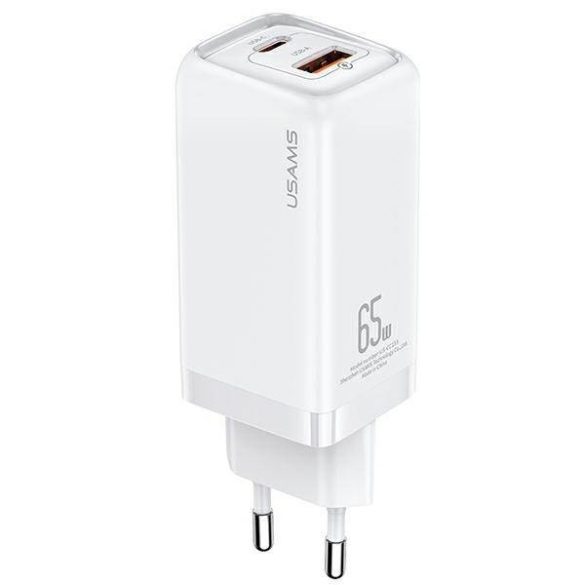 USAMS töltő 1xUSB-C+1xUSB T47 65W PD gyorstöltés Super Si fehér CC153TC02 (US-CC153)