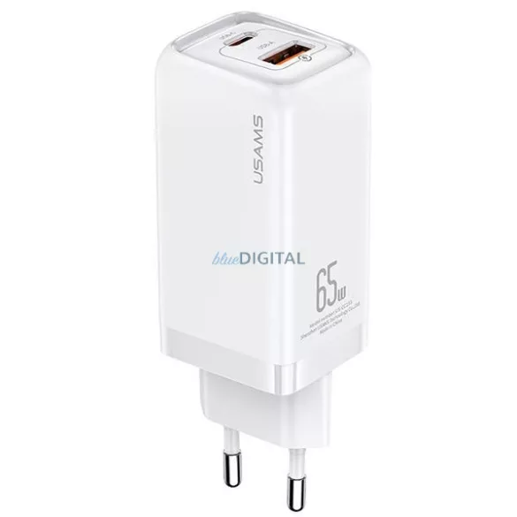 USAMS Hálózati töltő 1xUSB-C+1xUSB T47 65 W (csak a fej) PD gyors töltő Super Si fehér CC153TC02  (US-CC153)