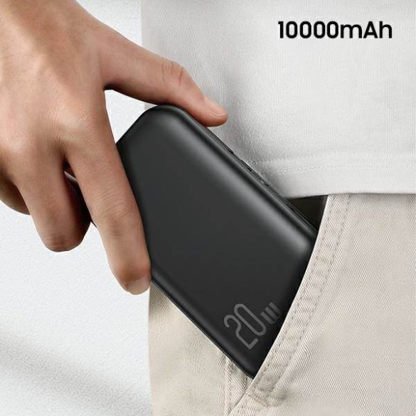 USAMS Powerbank PB63 3 az 1-ben 10000mAh 20W gyorstöltés US+EU dugó + kábelek USB-C/Lightning/MicroUSB fekete