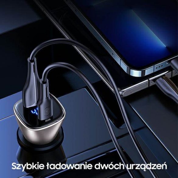 USAMS autós töltő C29 72W USB-A/USB-C gyorstöltő világos arany CC155CC01 (US-CC155)