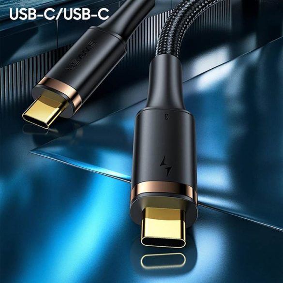 USAMS kábel U72 USB-C - USB-C 100W PD Thunderbolt 3 5A 0.8m fekete SJ553USB01 (US-SJ553) (US-SJ553)