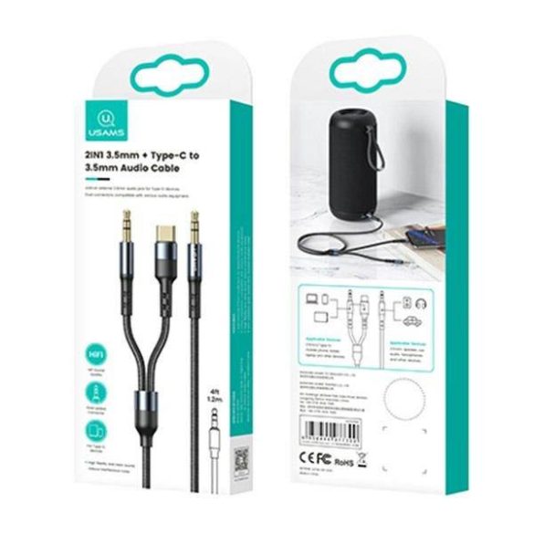 USAMS kábel fonott 2 az 1-ben 1,2m gyorstöltés (USB-C/Jack 3,5mm Jack 3,5mm) SJ555YP01 (US-SJ555)