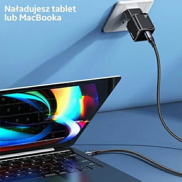 USAMS töltő 1xUSB-C T45 30W PD3.0 gyorstöltés + kábel U63 USB-C/Lightning fekete UXTZH01 (USAMS-UX)