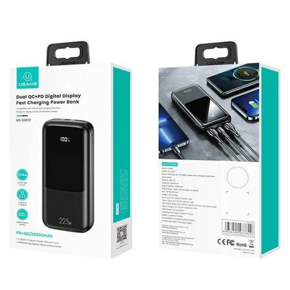 USAMS Powerbank PB58 20000mAh 22.5W Dual QC+PD gyorstöltés fekete 20KCD17701 (US-CD177)