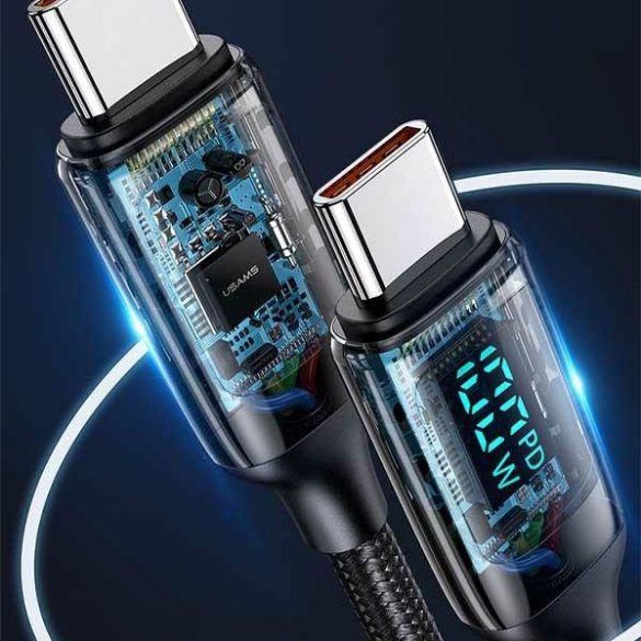 USAMS kábel fonott U78 USB-C - USB-C LED 2m 100W gyorstöltés fekete SJ558USB01 (US-SJ558)