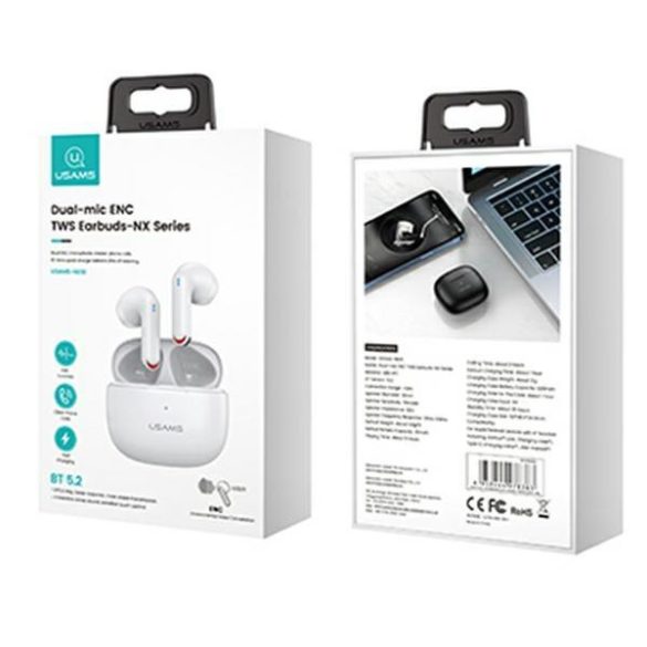 USAMS NX10 Series TWS Bluetooth 5.2 vezeték nélküli fülhallgató - fehér