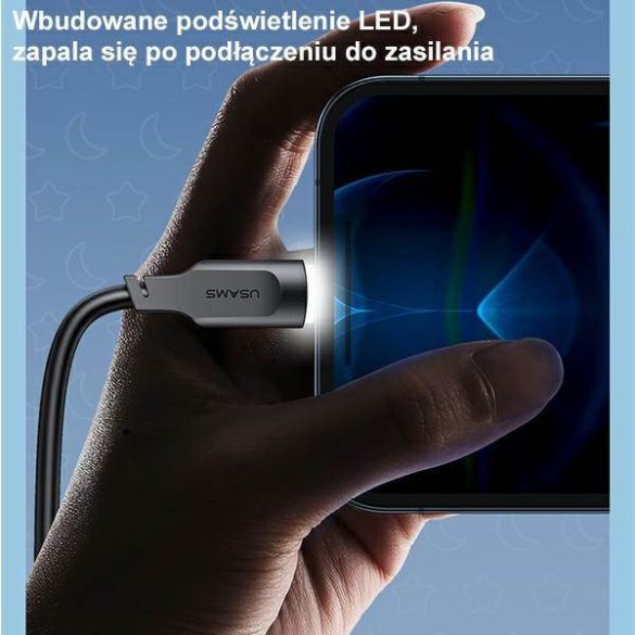 USAMS kábel lightning gyorstöltés 2,4A Lithe sorozat 1,2m fekete SJ565USB01(US-SJ565)