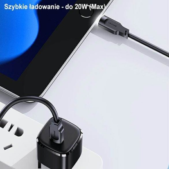 USAMS kábel USB-C - Lightning PD gyorstöltés Lithe sorozat 1,2m 20W fekete SJ566USB01 (US-SJ566)