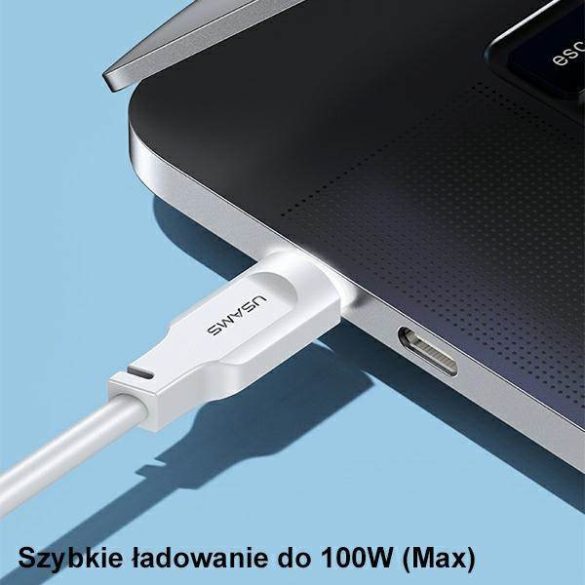 USAMS kábel USB-C - USB-C PD gyorstöltés 1,2m 100W Lithe Series fehér SJ567USB02 (US-SJ567)