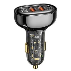   USAMS autós töltő 2xUSB+1xUSB-C 125W gyorstöltés átlátszó fekete CC158CC01 (US-CC158)