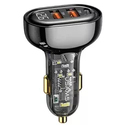   USAMS autós töltő 2xUSB+1xUSB-C 80W gyorstöltés fekete CC159CC01 (US-CC159)