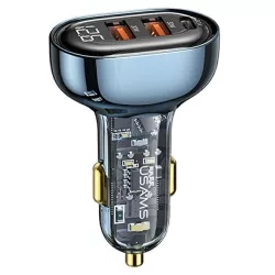   USAMS autós töltő 2xUSB+1xUSB-C 80W gyorstöltés kék CC159CC02 (US-CC159)