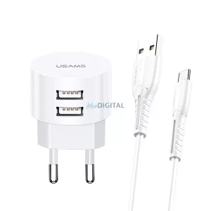 USAMS Hálózati Power Delivery 2xUSB T20 2,1 A microUSB fehér round Fast Charging XTXLOGT18MC05