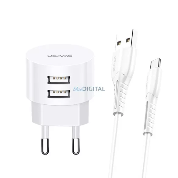 USAMS Hálózati Power Delivery 2xUSB T20 2,1 A USB-C fehér round Fast Charging XTXLOGT18TC05