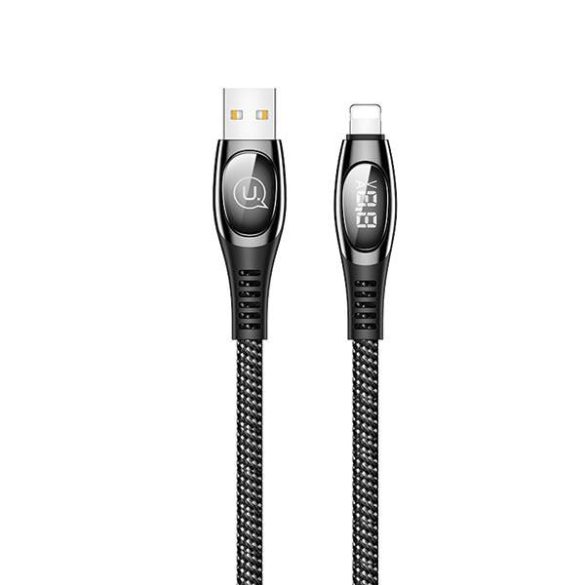 USAMS kábel fonott U36 lightning 1,2m 2A gyorstöltés LED fekete SJ368USB01 (US-SJ368)