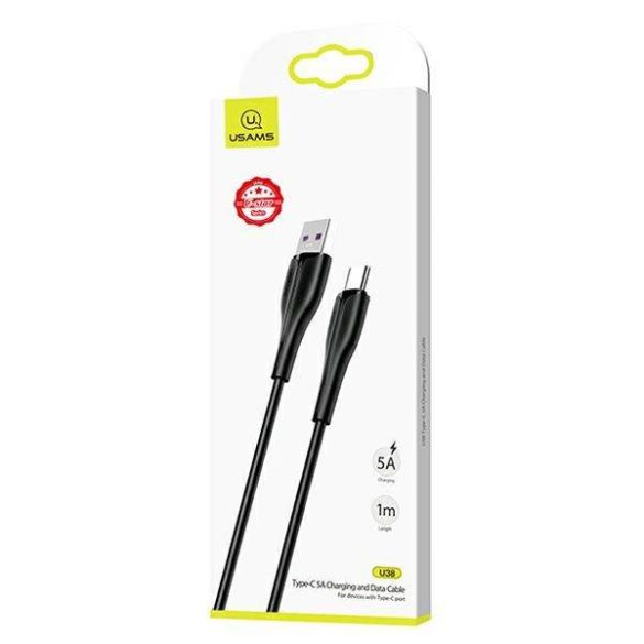 USAMS kábel U38 USB-C 5A gyorstöltés OPPO/HuaweiWEI 1m fekete SJ376USB01 (US-SJ376)