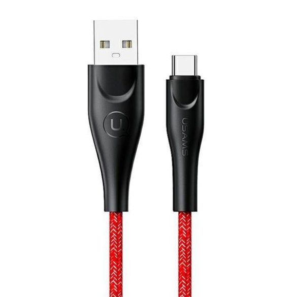 USAMS kábel fonott U41 USB-C 1m 2A piros SJ392USB02 (US-SJ392) gyorstöltés