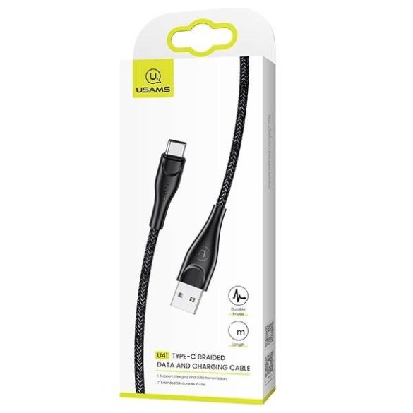 USAMS kábel fonott U41 USB-C 2m 2A fekete SJ395USB01 (US-SJ395) gyorstöltés