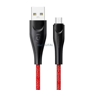 USAMS kábel fonott U41 microUSB 3m 2A piros SJ399USB02 (US-SJ399) gyorstöltés
