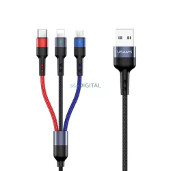   USAMS kábel fonott U26 3 az 1-ben 0.35m 2A gyorstöltés (lightning/microUSB/USB-C) SJ410USB01 (US-SJ410)