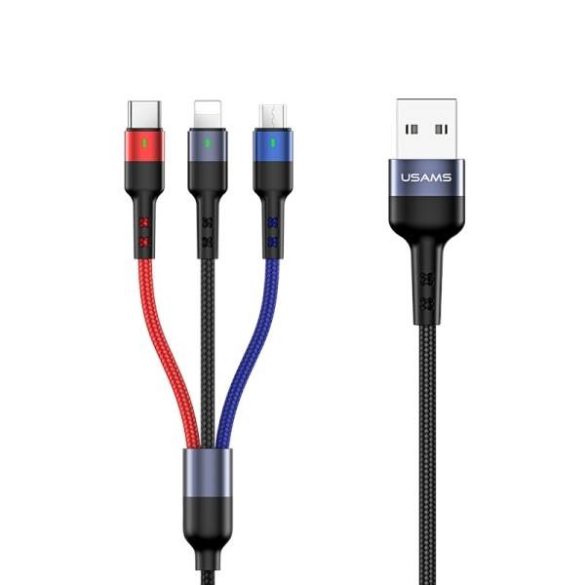 USAMS kábel fonott U26 3 az 1-ben 0.35m 2A gyorstöltés (lightning/microUSB/USB-C) SJ410USB01 (US-SJ410)