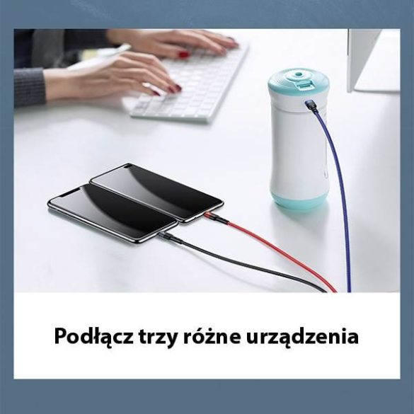 USAMS kábel fonott U26 3 az 1-ben 0.35m 2A gyorstöltés (lightning/microUSB/USB-C) SJ410USB01 (US-SJ410)