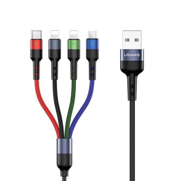 USAMS kábel fonott U26 4 az 1-ben 0.35m 2A gyorstöltés (2x lightning/microUSB/USB-C) SJ411USB01 (US-SJ411)
