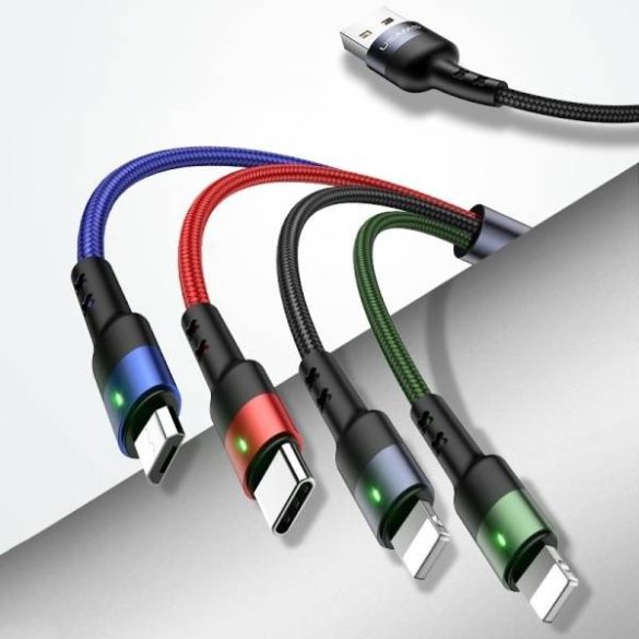 USAMS kábel fonott U26 4 az 1-ben 0.35m 2A gyorstöltés (2x lightning/microUSB/USB-C) SJ411USB01 (US-SJ411)