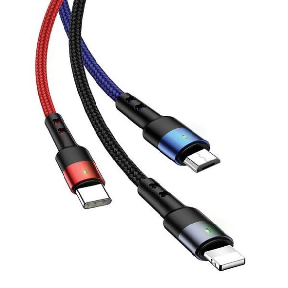 USAMS kábel fonott U26 3 az 1-ben 3m 2A gyorstöltés (lightning/microUSB/USB-C) SJ412USB01 (US-SJ412)