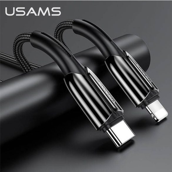 USAMS kábel fonott U42 USB-C - Lightning 30W PD gyorstöltés 1.2m fekete SJ401USB01 (US-SJ401)