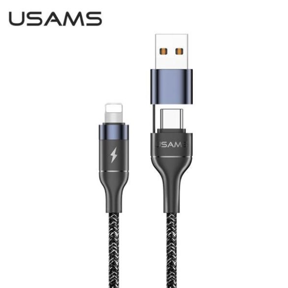 USAMS kábel fonott U31 USB-C/USB lightning 30W PD gyorstöltés fekete SJ404USB01 (US-SJ404)