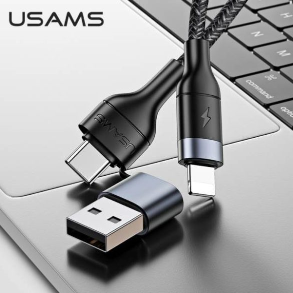 USAMS kábel fonott U31 USB-C/USB lightning 30W PD gyorstöltés fekete SJ404USB01 (US-SJ404)