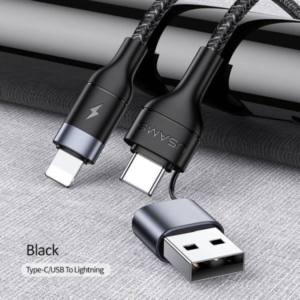 USAMS kábel fonott U31 USB-C/USB lightning 30W PD gyorstöltés fekete SJ404USB01 (US-SJ404)