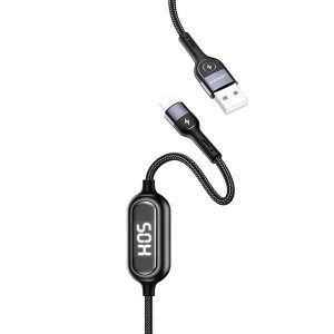 USAMS kábel fonott U48 lightning 1,2m 2A gyorstöltés LED fekete SJ423USB01 (US-SJ423)