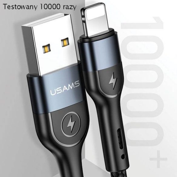 USAMS kábel fonott U48 lightning 1,2m 2A gyorstöltés LED fekete SJ423USB01 (US-SJ423)