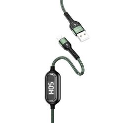   USAMS kábel fonott U48 lightning 1,2m 2A gyorstöltés LED zöld SJ423USB02 (US-SJ423)