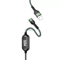   USAMS kábel fonott U48 lightning 1,2m 2A gyorstöltés LED zöld SJ423USB02 (US-SJ423)