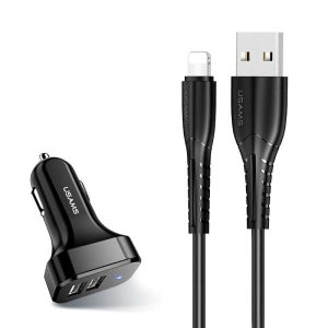 USAMS autós töltő 2xUSB C13 2,1A lightning fekete NTU35LC13TZ