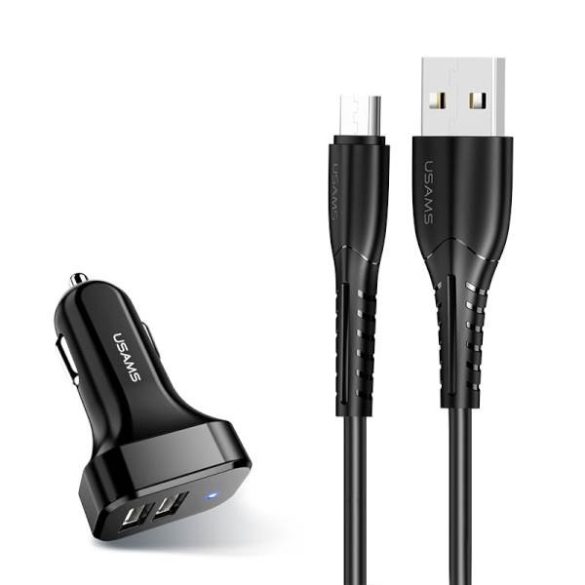 USAMS autós töltő 2xUSB C13 2,1A microUSB fekete NTU35MC13TZ