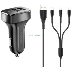 USAMS autós töltő 2xUSB-A csatlakozással 2.1A - fekete