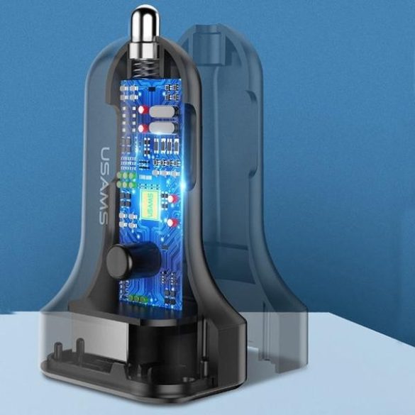 USAMS autós töltő 2xUSB-A csatlakozással 2.1A - fekete