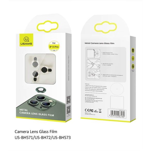 USAMS Camera Lens edzett üveg iPhone 11 Pro kameralencsére fém kerettel arany BH571JTT04 (US-BH571)