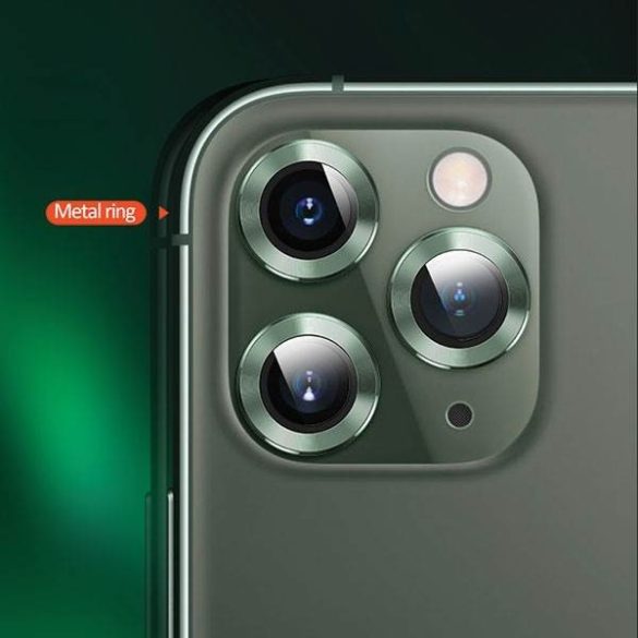 USAMS Camera Lens edzett üveg iPhone 11 kameralencsére fém kerettel zöld BH572JTT05 (US-BH572)