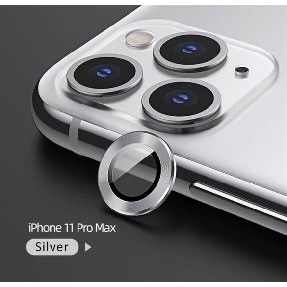 USAMS Camera Lens edzett üveg iPhone 11 Pro Max kameralencsére fém kerettel ezüst BH573JTT03 (US-BH573)