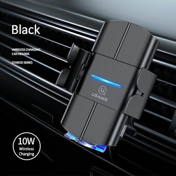 USAMS autómata autós telefontartó vezeték nélküli töltéssel 10W szellőzőrácsra fekete Starod CD133ZJ01