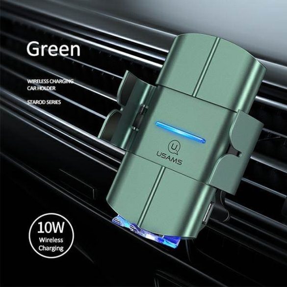 USAMS autómata autós telefontartó vezeték nélküli töltéssel 10W szellőzőrácsra zöld Starod CD133ZJ02