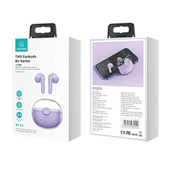 USAMS Bluetooth fülhallgató 5.1 TWS BU sorozat vezeték nélküli lila BHUBU02