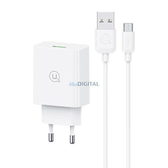 USAMS SCXLTZ01 SC Series hálózati töltő 1xUSB-A csatlakozással és USB-A - microUSB kábellel 18W - fehér