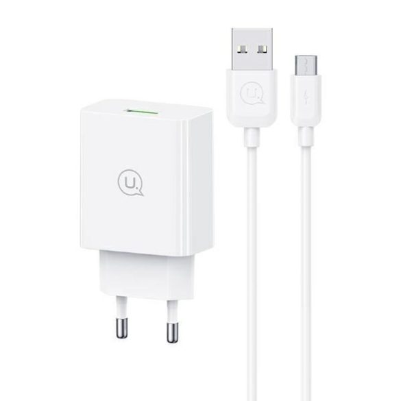 USAMS SCXLTZ01 SC Series hálózati töltő 1xUSB-A csatlakozással és USB-A - microUSB kábellel 18W - fehér